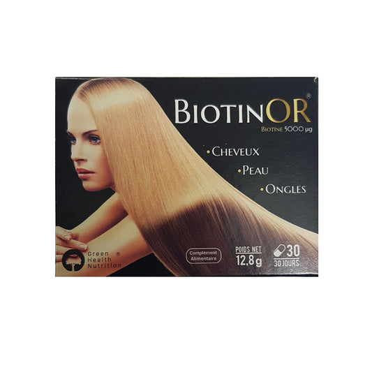 BiotinOr – Complément Alimentaire Contre la Chute de Cheveux, Peau et Ongles | 30 Gélules